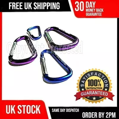 Set Of 4 Metal Keyring D Shape Ring Carabiner Spring Link Camping Clip Snap Hook • £2.89