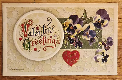 Valentine Greetings Vintage Embossed  Postcard PC 1911 A Gift Of Love Pansies • $4.98