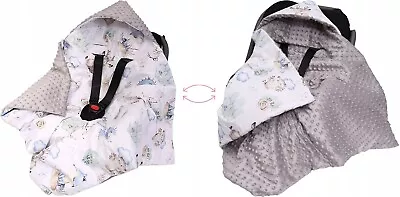 Baby Car Seat Hooded Blanket Double-sided Swaddle Wrap GREY/Wolf In The Forest • £19.99