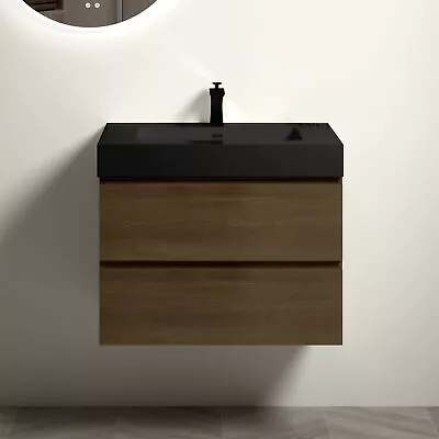 30 Dark Oak Bathroom Vanity W/Black SinkWall Mounted Bathroom Vanity For Modern • $557.56