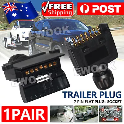 $15.95 • Buy 7 Pin Flat Trailer Plug Male & Female Socket Set Caravan Boat Adaptor Connector