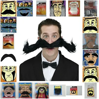 Black Mexican 118 Pirate 70's Stick On Fake Moustache Self Adhesive Fancy Party • £3.10