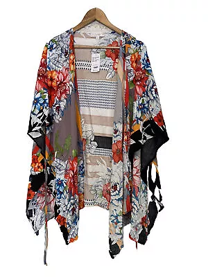 Weekend Suzanne Betro Floral Side Slit Open Kimono Cardigan 1X  16 18 20 22 NEW • $29.99