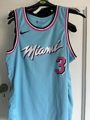 Miami Heat Dwyane Wade Black Vice City Edition NBA Jersey Stiched Size Mens L 50 • £25