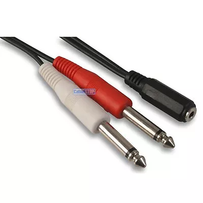 0.5m Mini 3.5mm STEREO Jack AUX Female Socket To Twin 2 X 6.35mm 1/4  MONO Plugs • £3.85