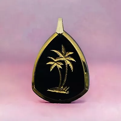 Vintage Palms Intaglio Black Glass Pendant Palm Trees Beach C94 • $10.99