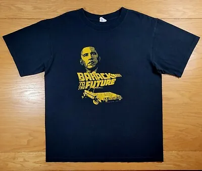 BARACK OBAMA  Barack To The Future  Distressed Logo Black T-Shirt M Men's Medium • $10.19