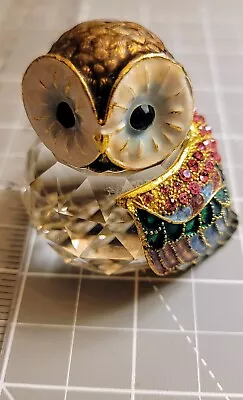 Vintage Colorful Sparkly Crystal Owl With Brass Tone Head & Rhinestone Wings • $35