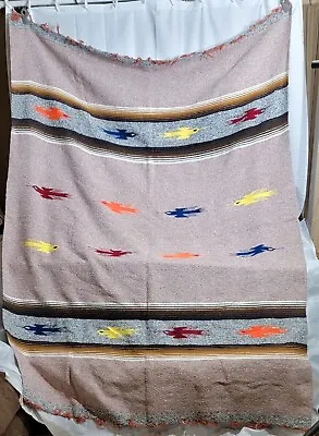 Vtg Mexican Molina Indian Zapotec Altiplano Mexico Bird Wool Rug Serape Blanket • $225