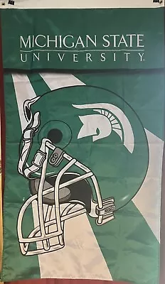 LRG Michigan State University MSU Spartans 60” X 34” Banner Flag Green White Vtg • $41