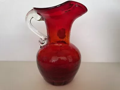 Vintage Kanawha Red Art Crackle Glass Pitcher/Vase • $3