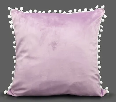 Pom Pom Cushion Cover Or Cushion Filled Plush Velvet White Pom Pom 17 X17  • £7.99