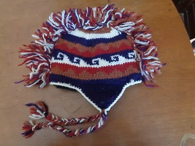 Hand Knitted Mohawk Woolen Hat Cap With Fleece Lining Adult Made In Nepal • $25