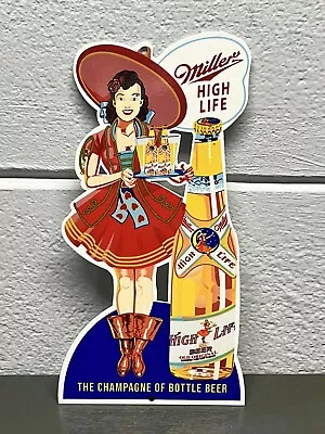 Miller High Life Die Cut Metal Sign Beer Champagne Or Bottled Beer Pin Up Tavern • $35