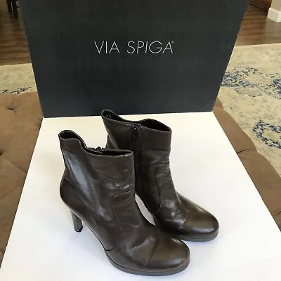 Via Spiga Brown Leather Boots Ankle Bootie Women’s Size 8.5 High Heel Brown • $12