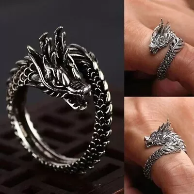 Adjustable Vintage Dragon New Fashion Black Ring Party Gift Jewelry Free Ship • $8.49