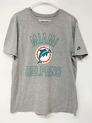 Nike Miami Dolphins T Shirt Mens Size Large Grey Athletic Cut Logo NFL Swoosh • $19.88