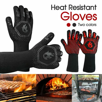 2x 800°C Heat Proof Resistant Oven BBQ Gloves Kitchen Cooking Silicone Mitt • $23.99