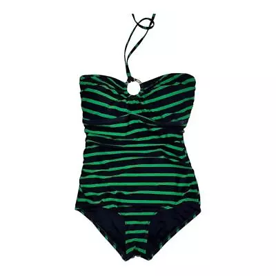 Michael Kors L Logo Ring Striped One Piece Halter Swimsuit Size 6 • $35