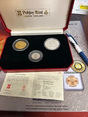 GOLD 1995 Isle Of Man Angel 3 Coin Gold Silver And Platinum Proof Set RP-77 • $2199