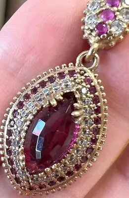 Natural Pink & Red Ruby Diamond Pendant 14K Yellow Gold On Solid 925 GP Marquis • $366.22