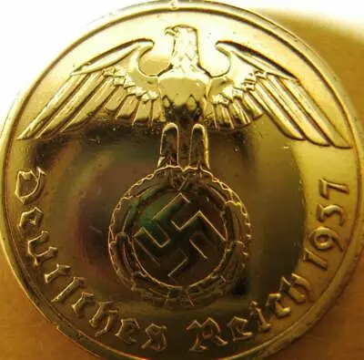 German 10 Reichspfennig 1937-Gold Coloured-Coin Third Reich-WWII-Antique-Vintage • £17.95