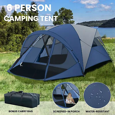 6-Person Large Family Camping Dome Tent W/ Screen Room Porch & Removable Rainfly • $119.90