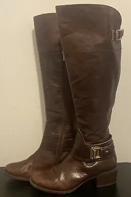 Vince Camuto Over Knee Riding Side Zip Leather Brown Boots Womens 7.5 M NICE!!! • $36.79