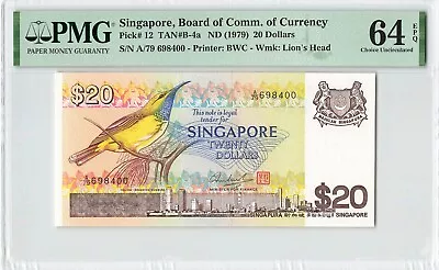 SINGAPORE 20 Dollars 1979 P-12 Bird Series PMG 64 EPQ Ch UNC A/79 698400 • $50