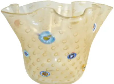 MURANO Art Glass Gambaro & Poggi Handkerchief Murrine Clear/Gold Dust Vase New • $260.99