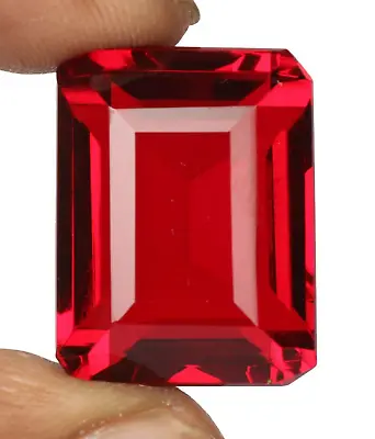 87.65 Ct. Mozambique Blood Red Ruby Emerald Cut Loose Gemstone Gift For Birthday • $22.74