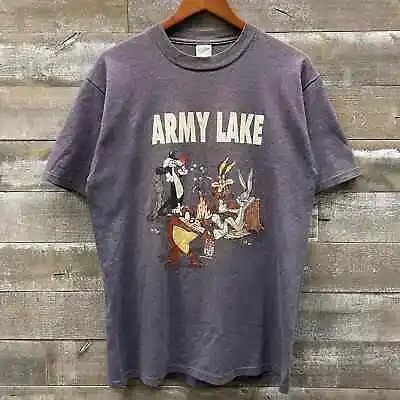 Vintage 1990s Army Lake Looney Tunes Graphic Velva Sheen T-Shirt Mens Large • $25