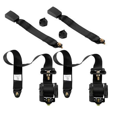 $65.50 • Buy 2x Black 3 Point Harness Safety Belt Seat Belt Retractable Universal
