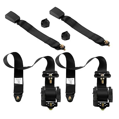 2x Black 3 Point Harness Safety Belt Seat Belt Retractable Universal • $55.60