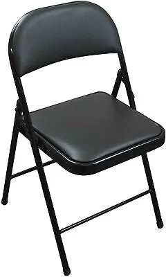 Meta Black Artificial Faux Leather Padded Seat Home Office Work Folding Chair • £74.99