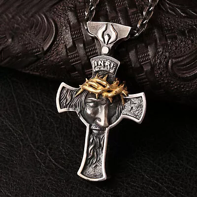 Jesus Christ Face Crucifix Cross Pendant Necklace For Men Women Stainless Steel • $15.98