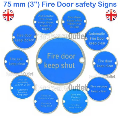 £2.32 • Buy Metal FIRE DOOR KEEP SHUT Etc Sign Disc Brushed Stainless Steel + SCREWS 75mm 