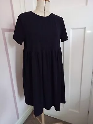 Boohoo Maternity Size 14 Short Sleeve Black Tunic Dress Smock Stretch Skater  • £4.99