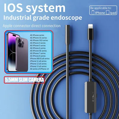 5.5MM Waterproof Endoscope Snake Inspection Camera IOS IPhone/Android Car/Tube  • £9.49