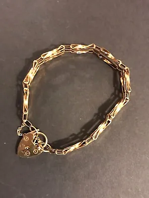 9ct Gold Bar Gate Bracelet With Safety Chain Hallmarked • £245