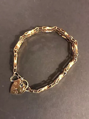 9ct Gold Bar Gate Bracelet With Safety Chain Hallmarked • £245
