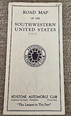 1937? Keystone Automobile Club Southwestern United States Road Map • $9.99