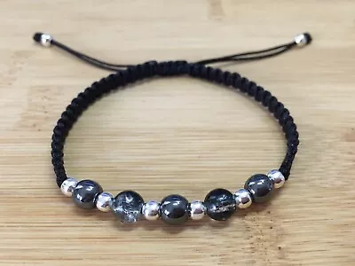 Men's Braided Adjustable Shamballa Bracelet Hematite And Crackle Bead Design • $11.49