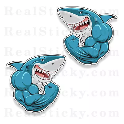 10  Pair Muscle Shark Sticker Boat Car Vehicle Truck Window Bumper Decal Graphic • $23.95