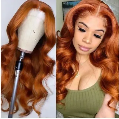 Long Body Wave Lace Front Wigs Orange Ginger Synthetic Hair Wig Cosplay Party US • $35.14