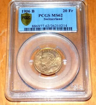 $999.95 • Buy SWITZERLAND SWISS 1906B 20F 20 FRANCS Gold MS 62 PCGS KEY DATE Certified Coin 