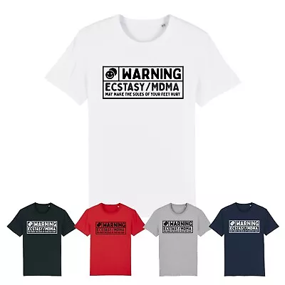 WARNING ECSTASY MDMA T-Shirt Raver Rave Dance Music TOP House Music 90s PILLS • £9.95