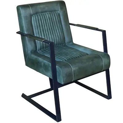 Troop Green Faux Leather Open Arm Carver Dining Chair For Restaurant Bar Home • £269