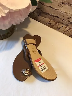 Women MK Michael Kors Logo Slide Flat Toe Ring  Sandals Leather Size 6 Brown • $24.99