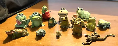 Lot Of 15 Vintage Frog Toad Figurines Sprogz Lefton Stone Plastic Wood Hong Kong • $39.98